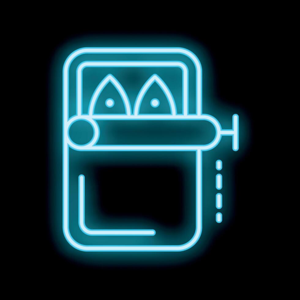 Glowing neon icon of sardine can on black background vector