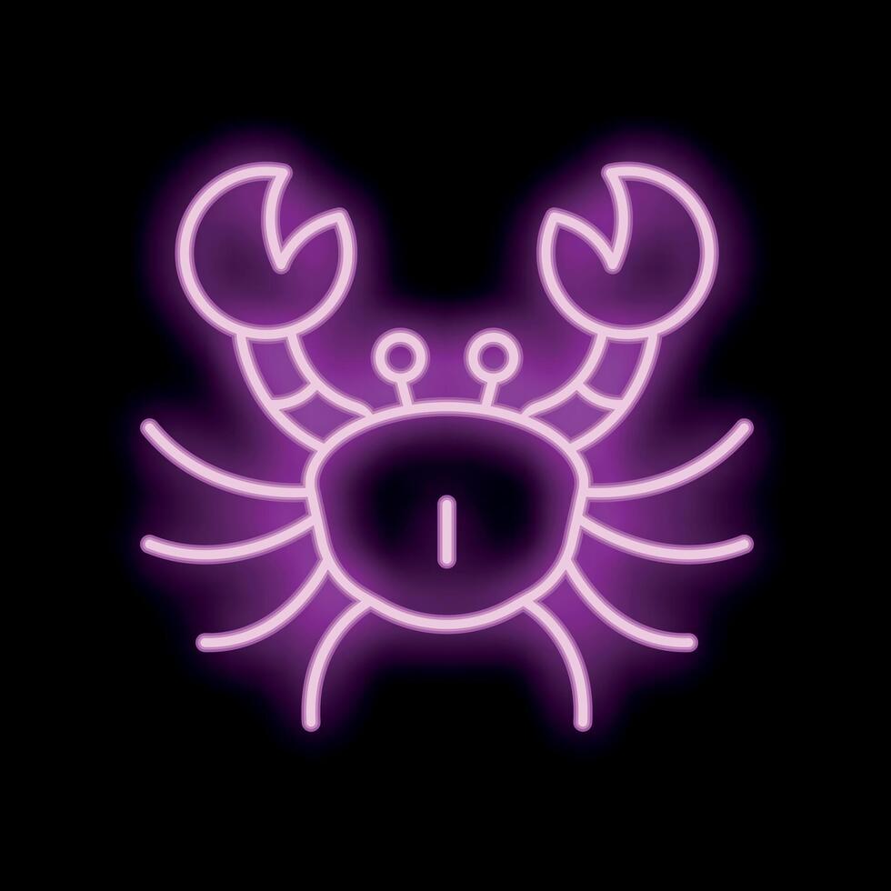 Pink neon sign showing a crab on a black background vector