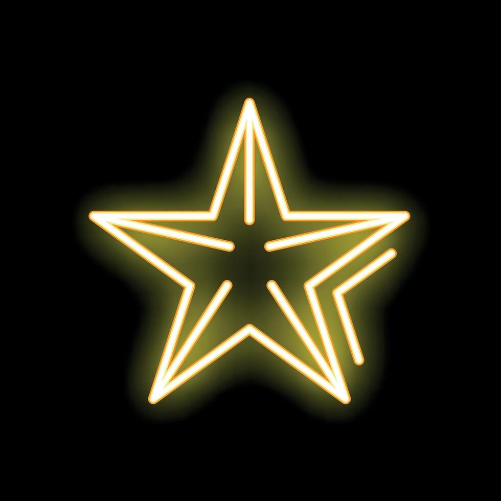 Yellow neon star shining on black background vector