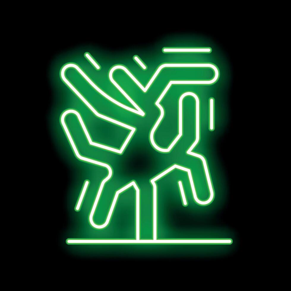 Neon green tree growing upwards on black background vector