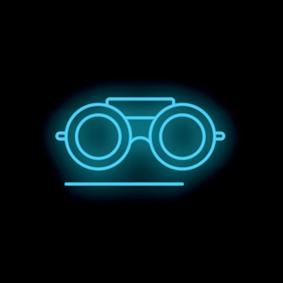 Glowing neon binoculars icon for exploration and discovery vector