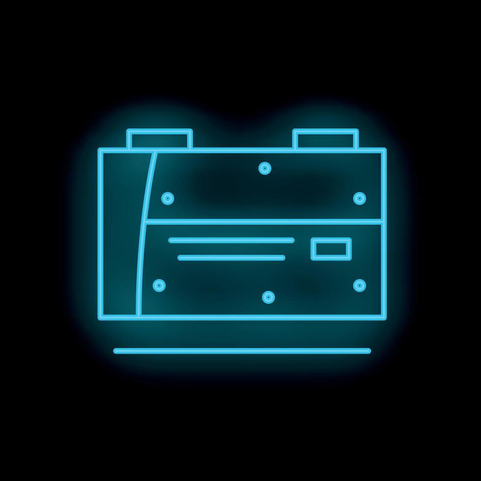 Blue neon car battery glowing on black background vector