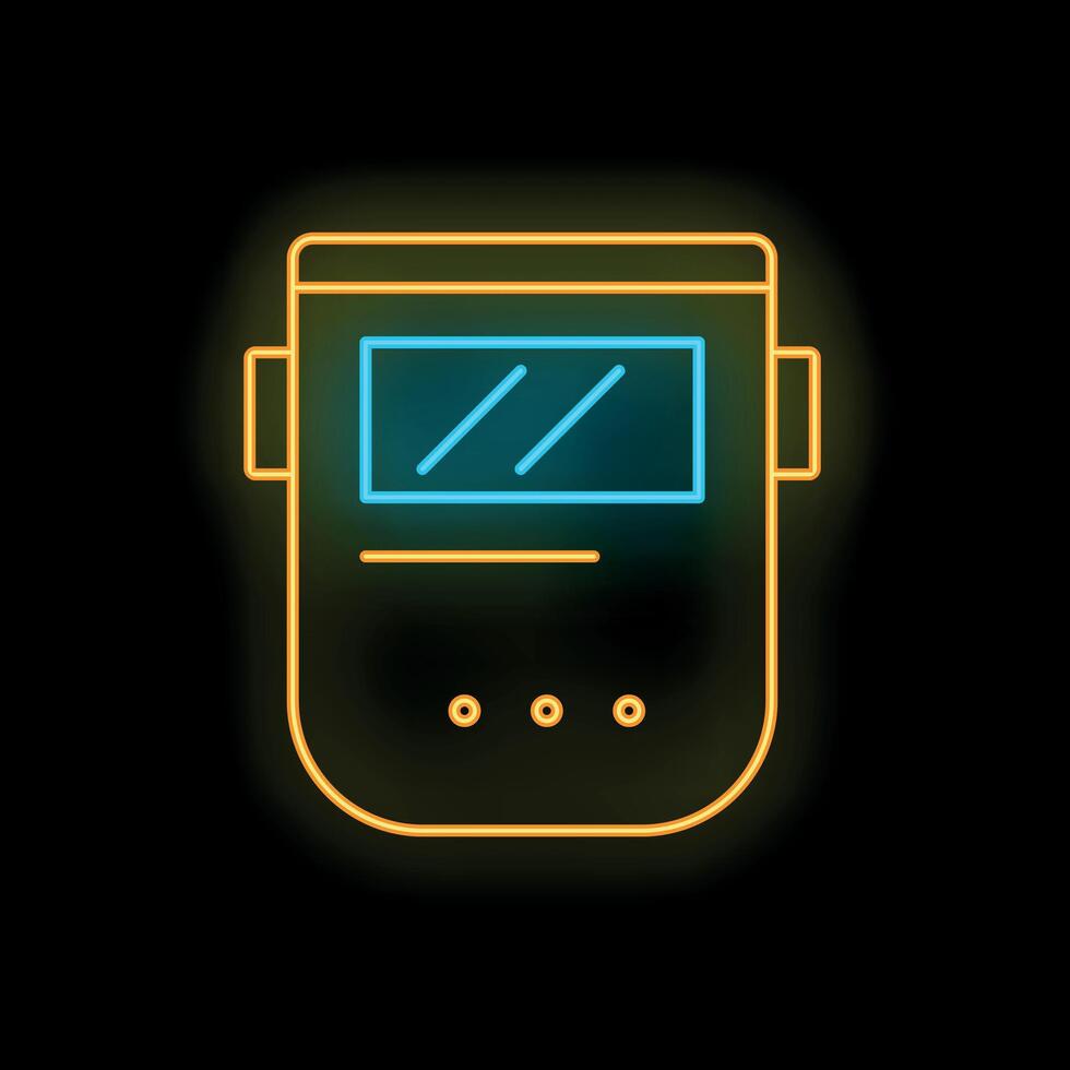 Neon icon of welding mask glowing on black background vector