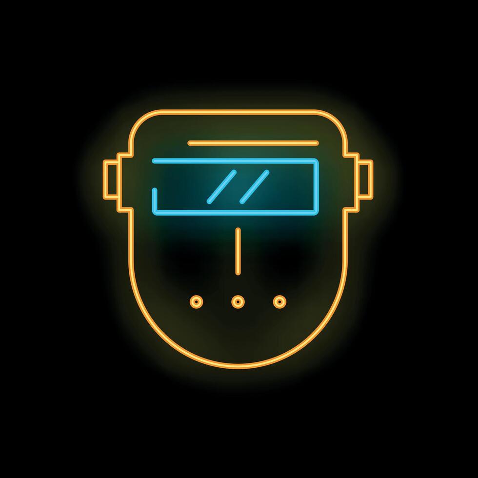Neon icon of welding mask glowing on dark background vector