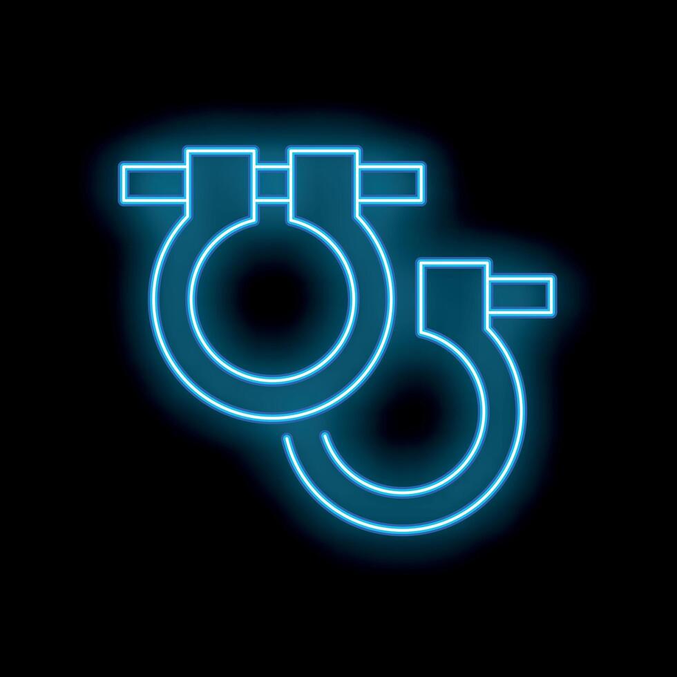 Pair of blue neon handcuffs glowing on black background vector