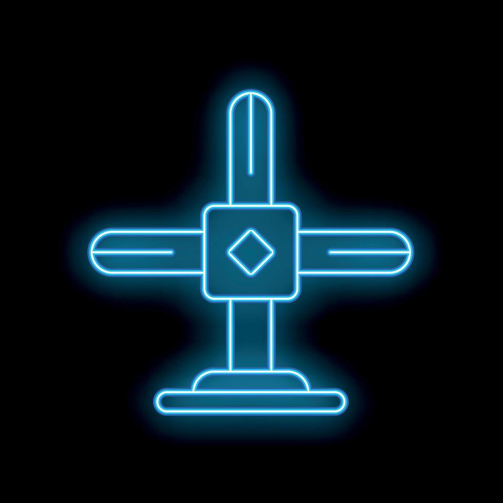 Neon blue glowing signboard with arrows pointing in different directions on a black background vector