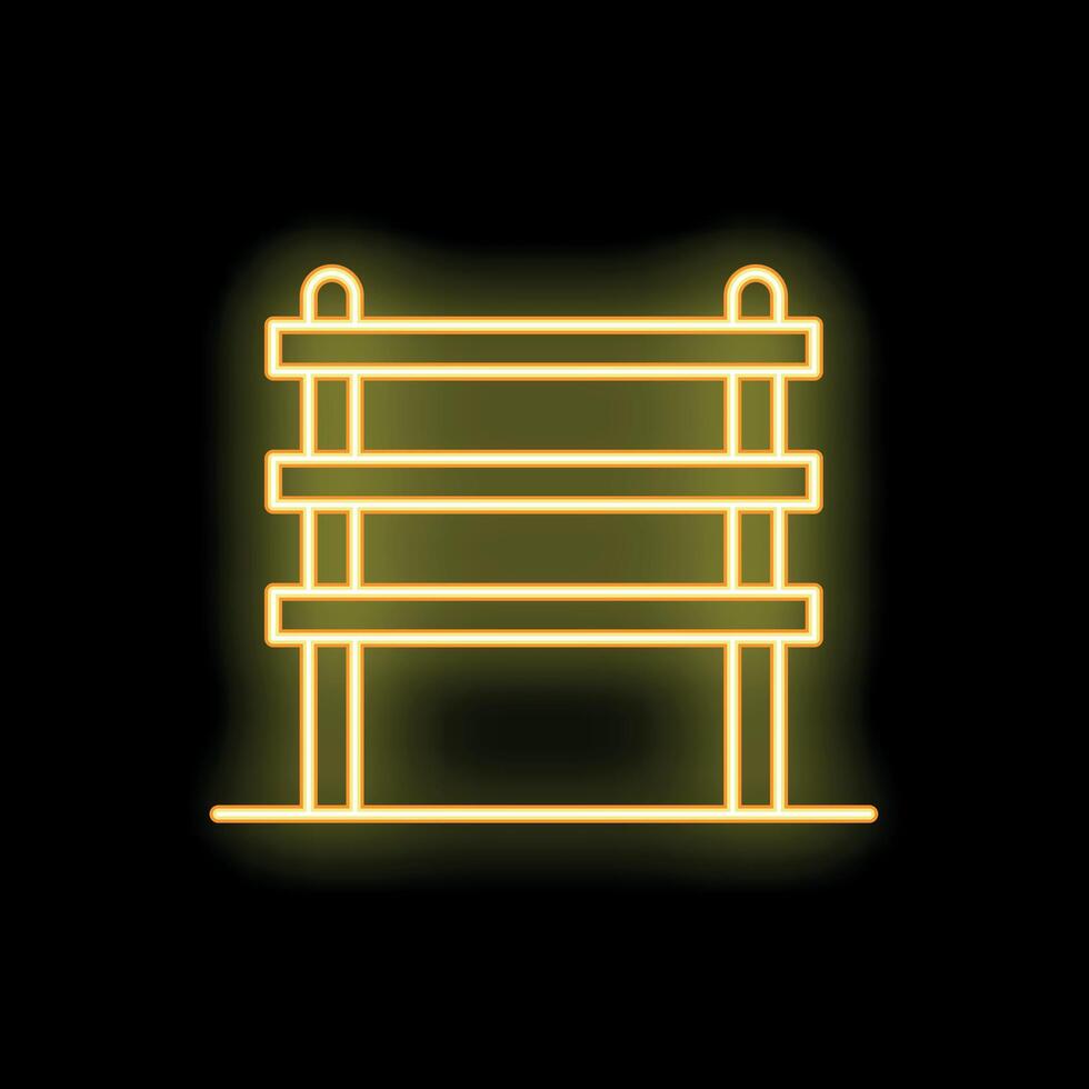 Yellow neon sign of empty bench on black background vector