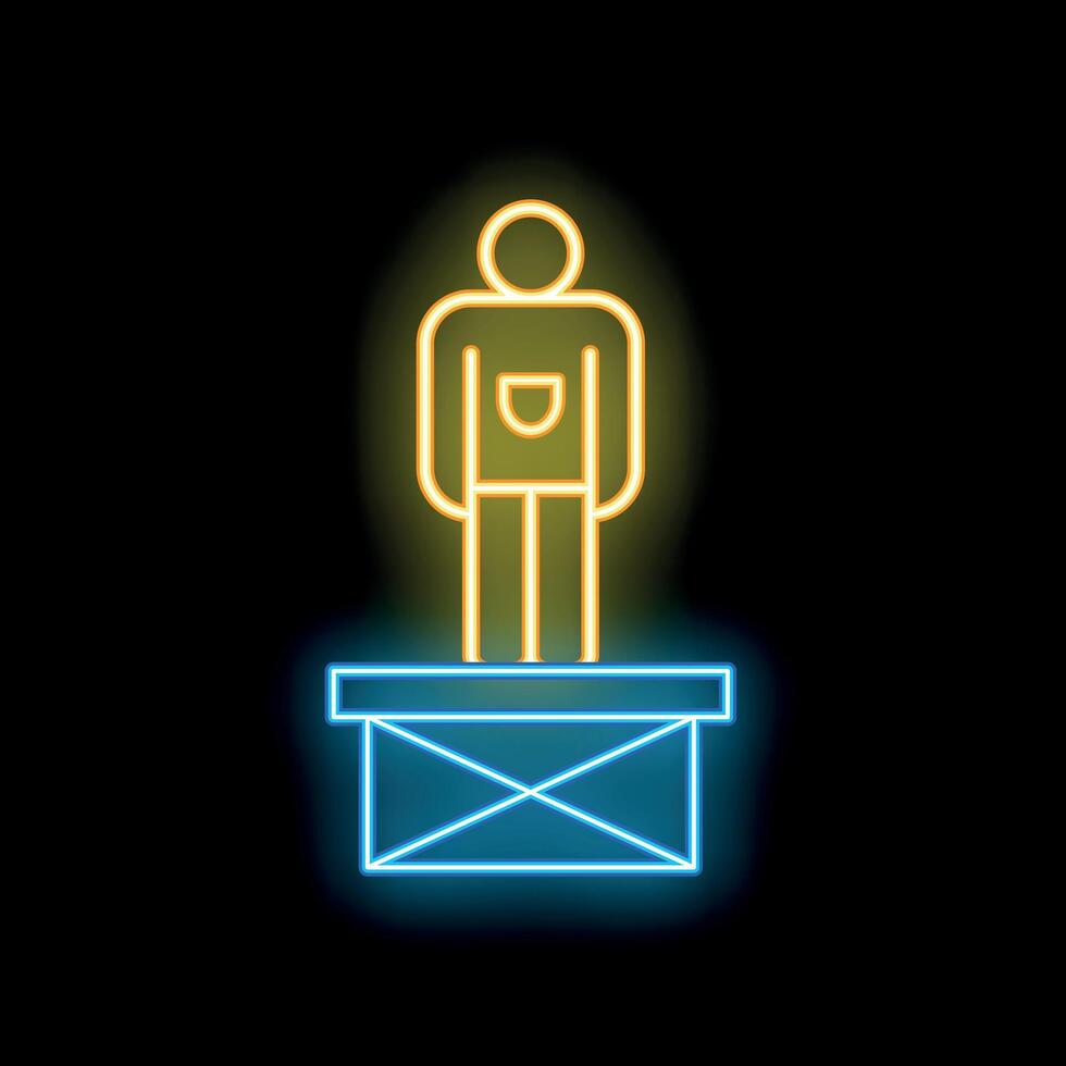 Neon sign of a worker standing on a platform vector