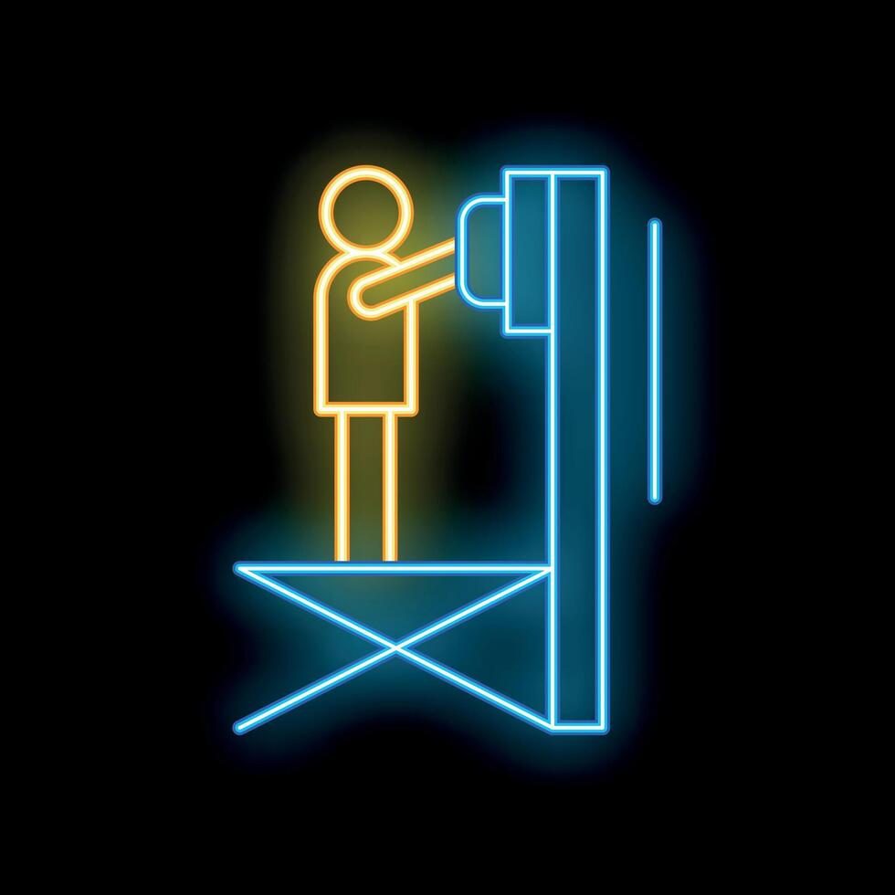 Neon sign of a person using a public phone booth on a platform vector