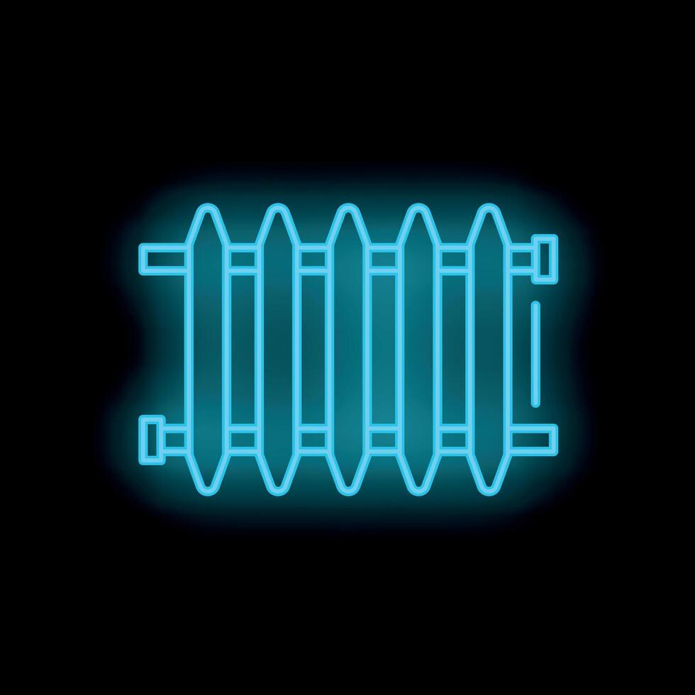 Glowing neon icon of heating radiator providing warmth on black background vector