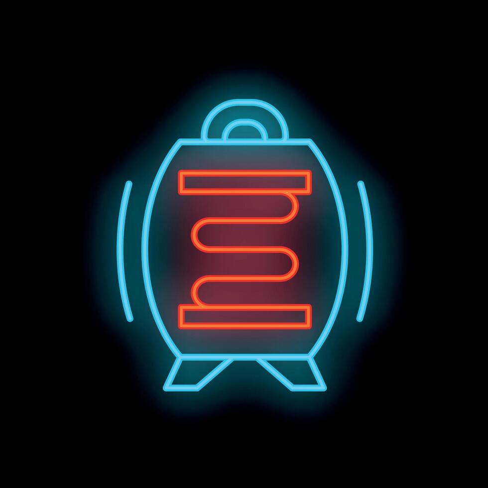 Neon sign representing a water heater with visible heating element on black background vector