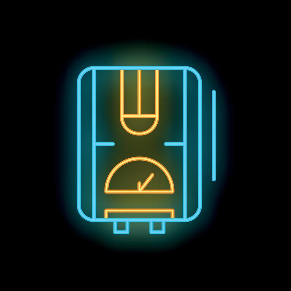 Neon icon of gas water heater with temperature control displaying heating water process vector