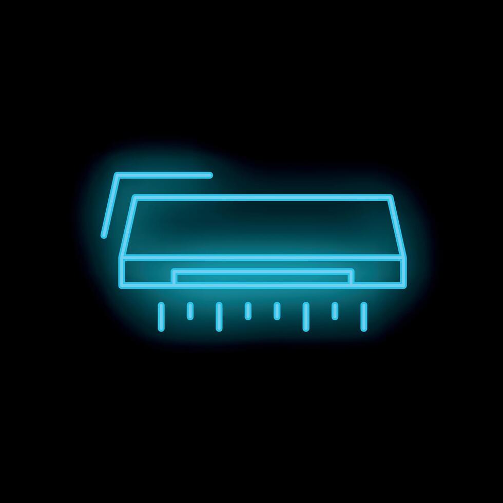 Blue neon sign showing air conditioner blowing cold air on black background vector