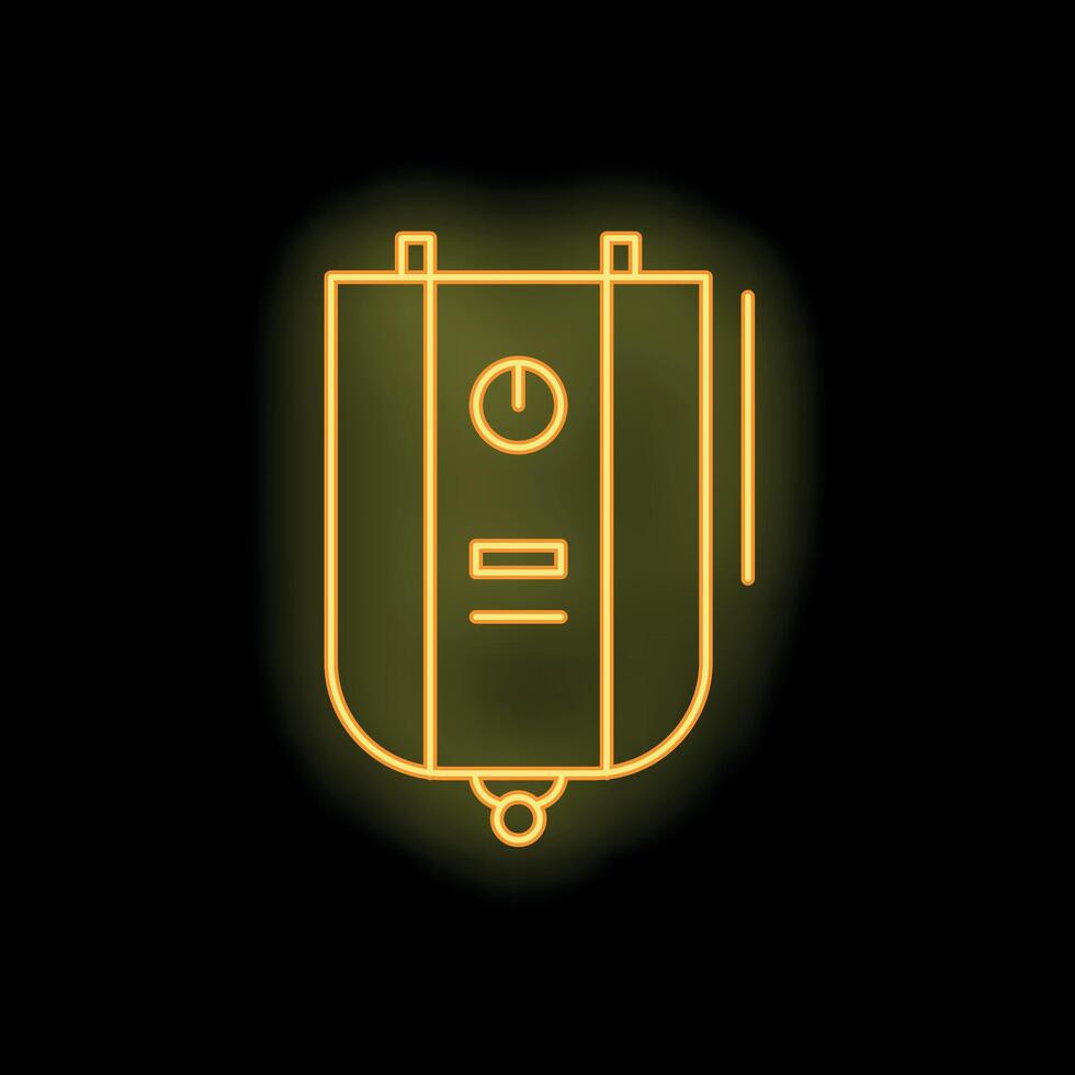 Yellow neon icon of electric water heater boiler on black background vector