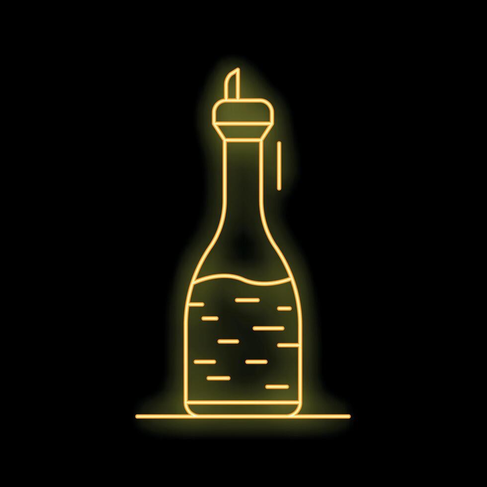 Yellow glowing neon line soy sauce bottle icon isolated on black background vector
