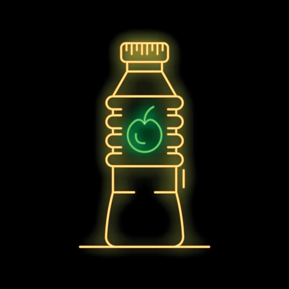 Glowing neon line bottle of juice icon isolated on black background. Vector