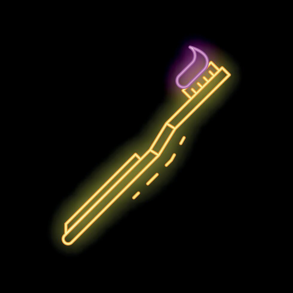 Neon toothbrush with toothpaste on black background vector