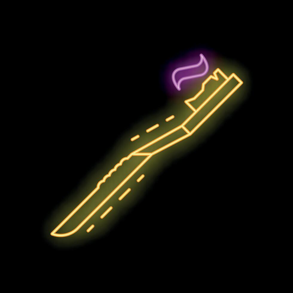 Yellow neon toothbrush with toothpaste on black background vector
