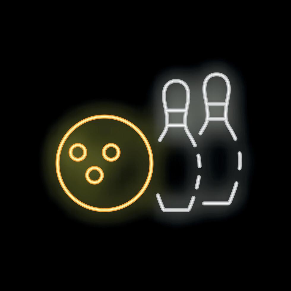 Bowling ball rolling towards pins neon sign icon vector