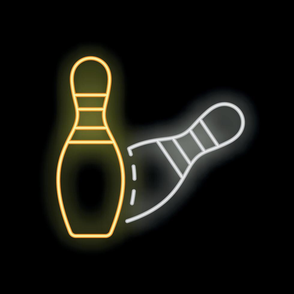 Neon sign showing bowling pin falling over vector