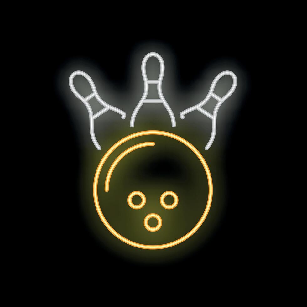 Neon sign showing three bowling pins and a ball striking vector