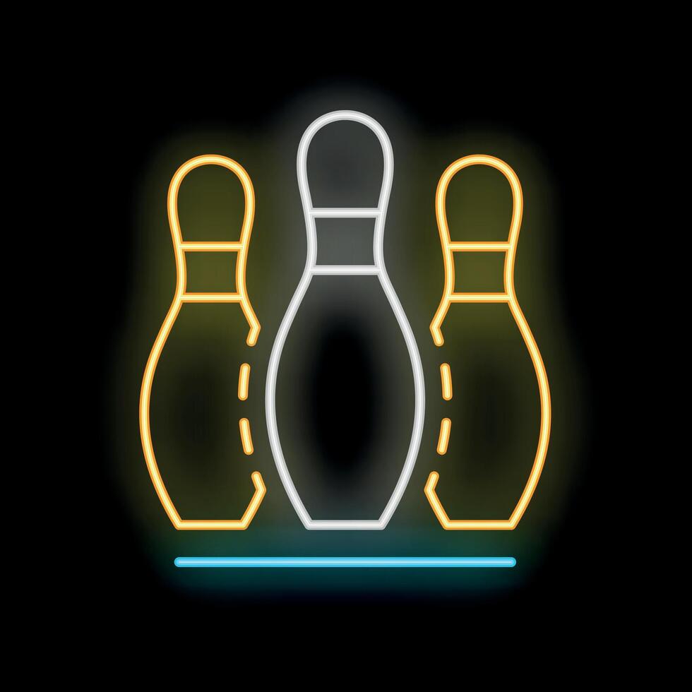 Neon sign showing three bowling pins standing on a shelf vector