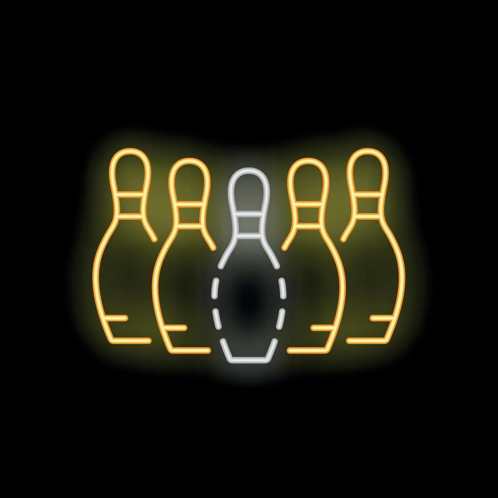 Neon sign of a white bowling pin standing out from the crowd of yellow bowling pins vector
