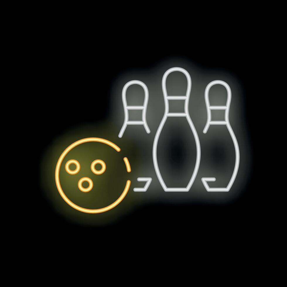 Neon bowling ball rolling towards pins on black background vector