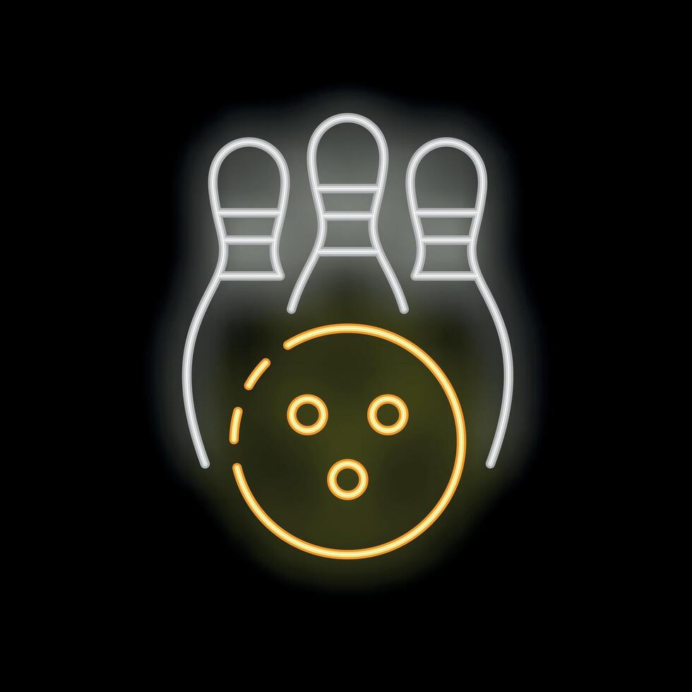Neon sign showing bowling ball about to strike bowling pins vector