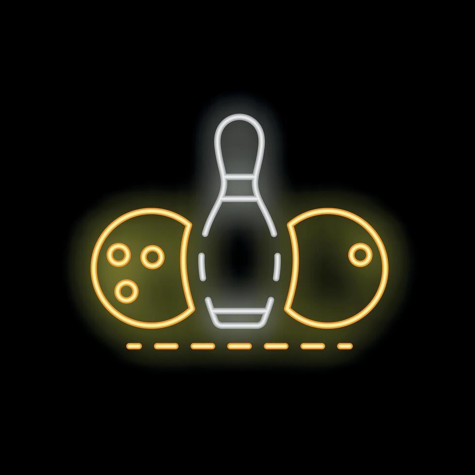 Neon sign bowling ball and pin on black background vector