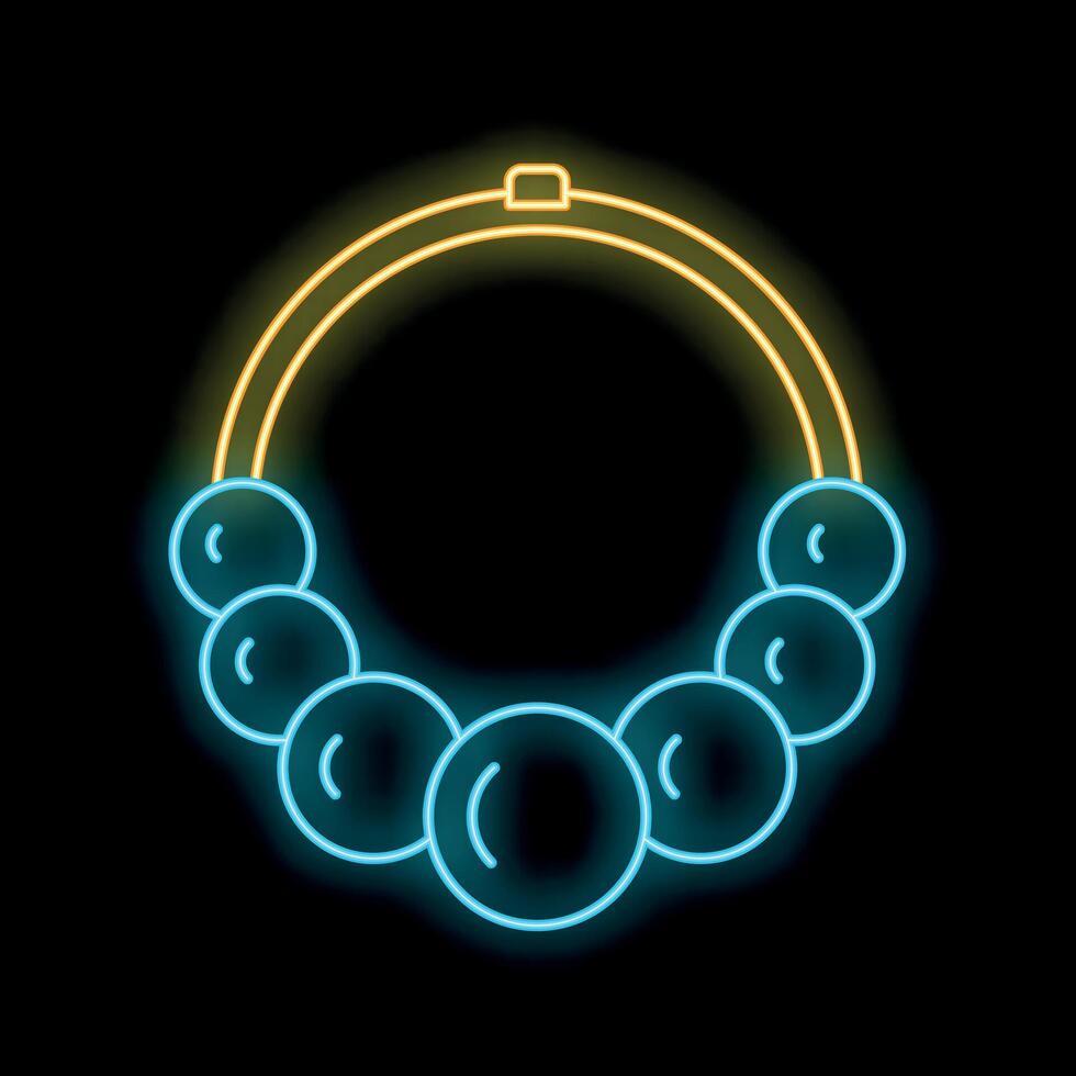 Glowing neon line icon of a pearl necklace on a black background, perfect for jewellery designs vector