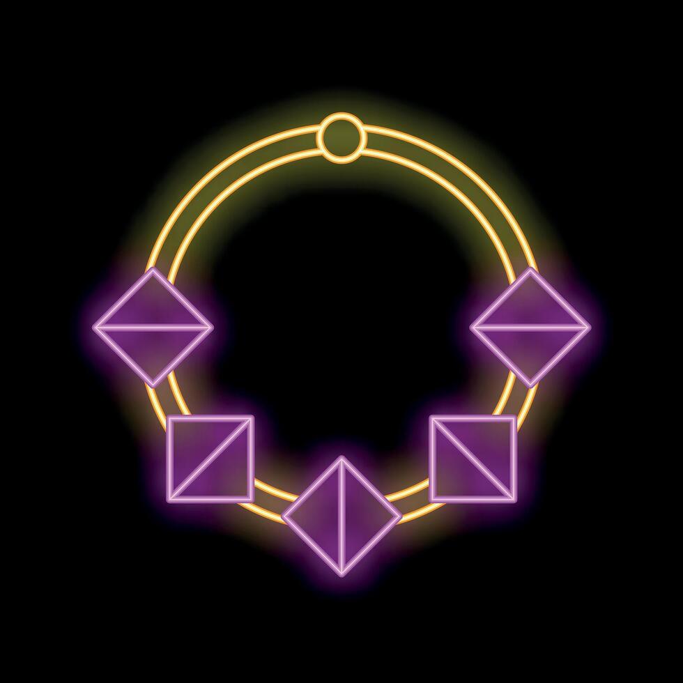 Neon necklace with glowing purple diamonds on black background vector