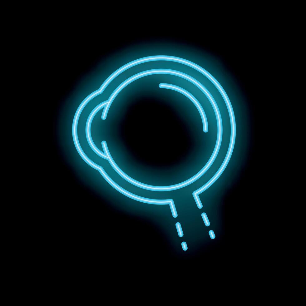 Neon blue round mirror reflecting light rays on black background vector