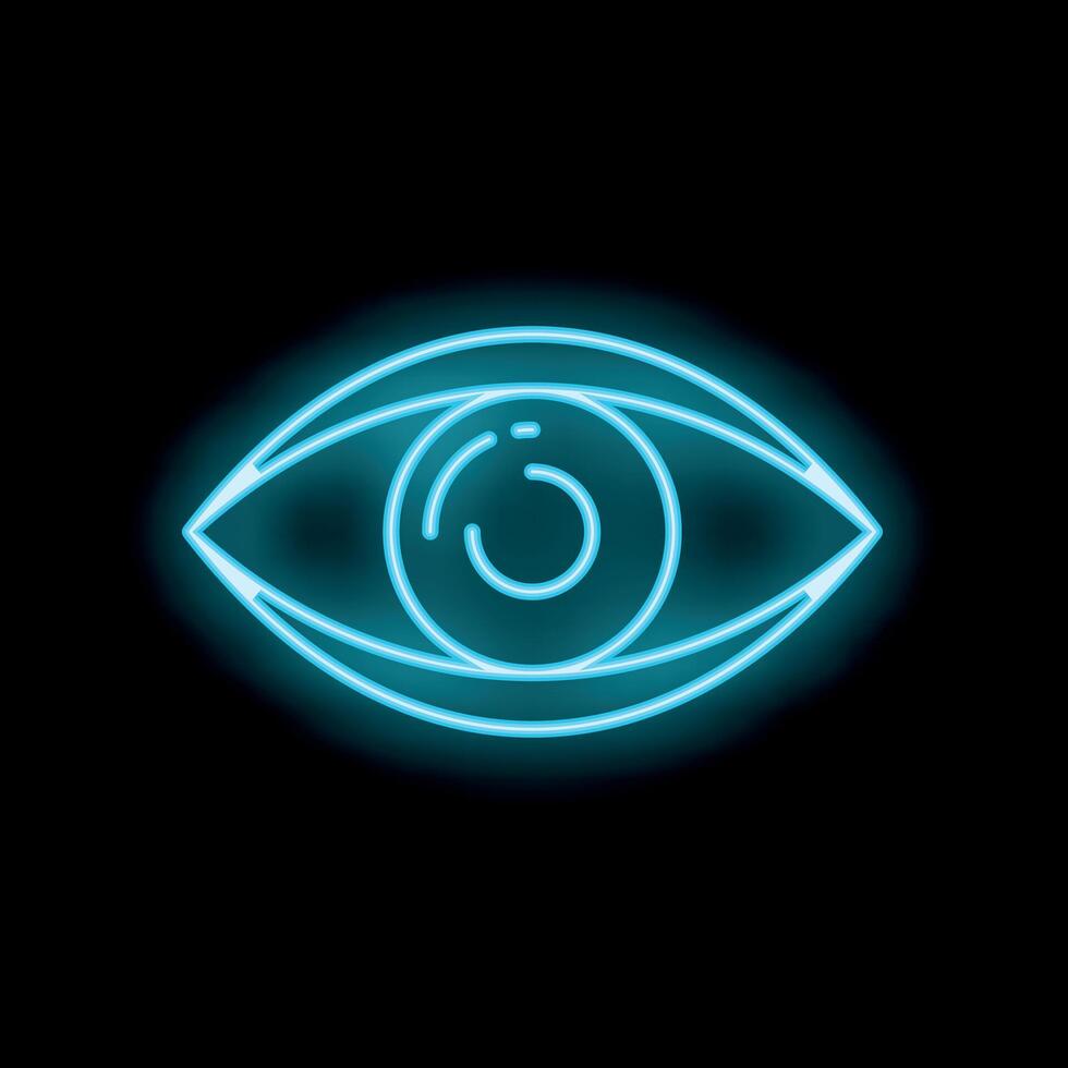 Neon eye shining brightly on black background vector