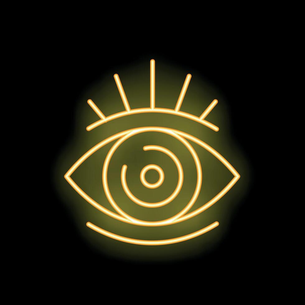 Neon eye symbol shining on black background vector