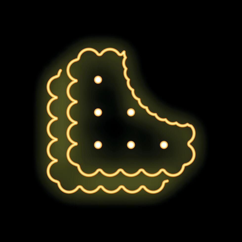 Neon sign showing two chocolate chip cookies with bite marks on black background vector