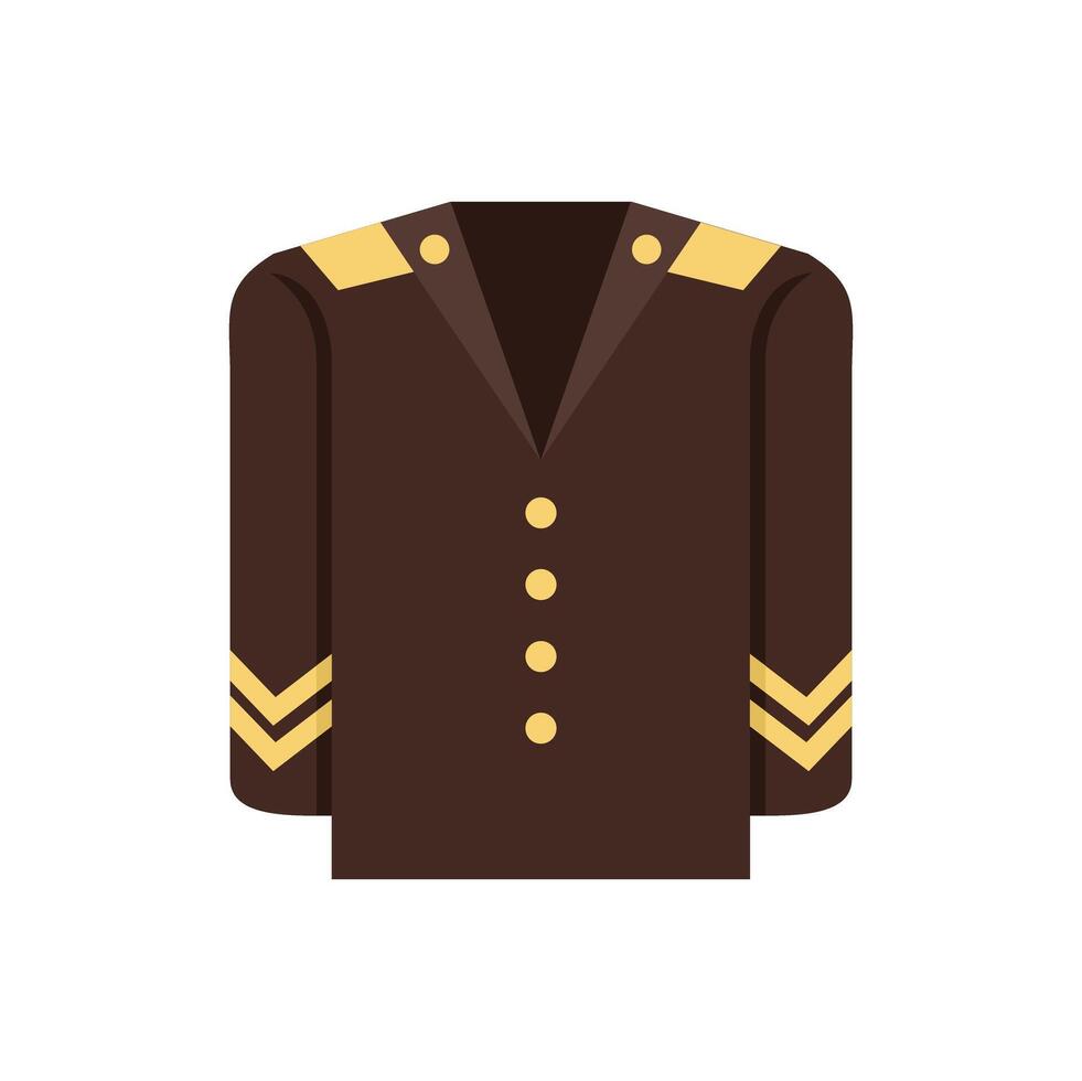 Brown jacket with yellow stripes and golden buttons representing military uniform vector