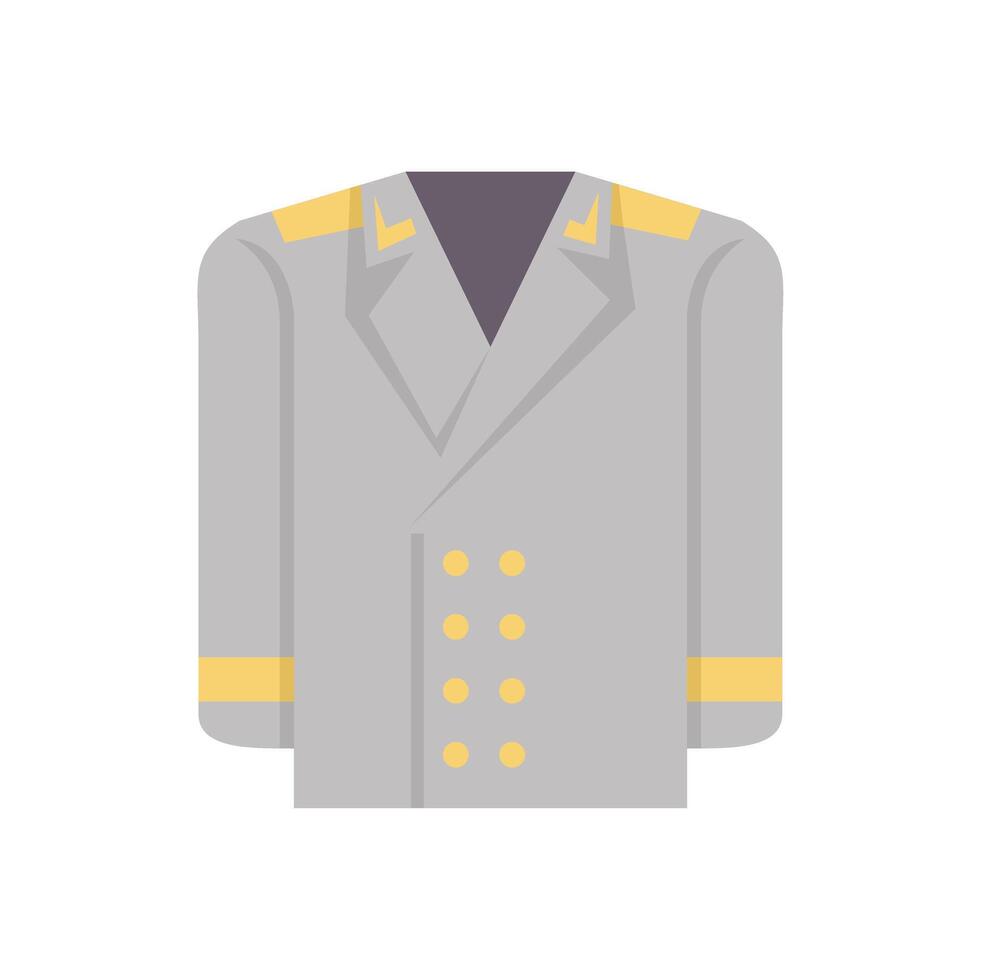 Grey military jacket with yellow epaulets and cuffs featuring double breasted closure vector