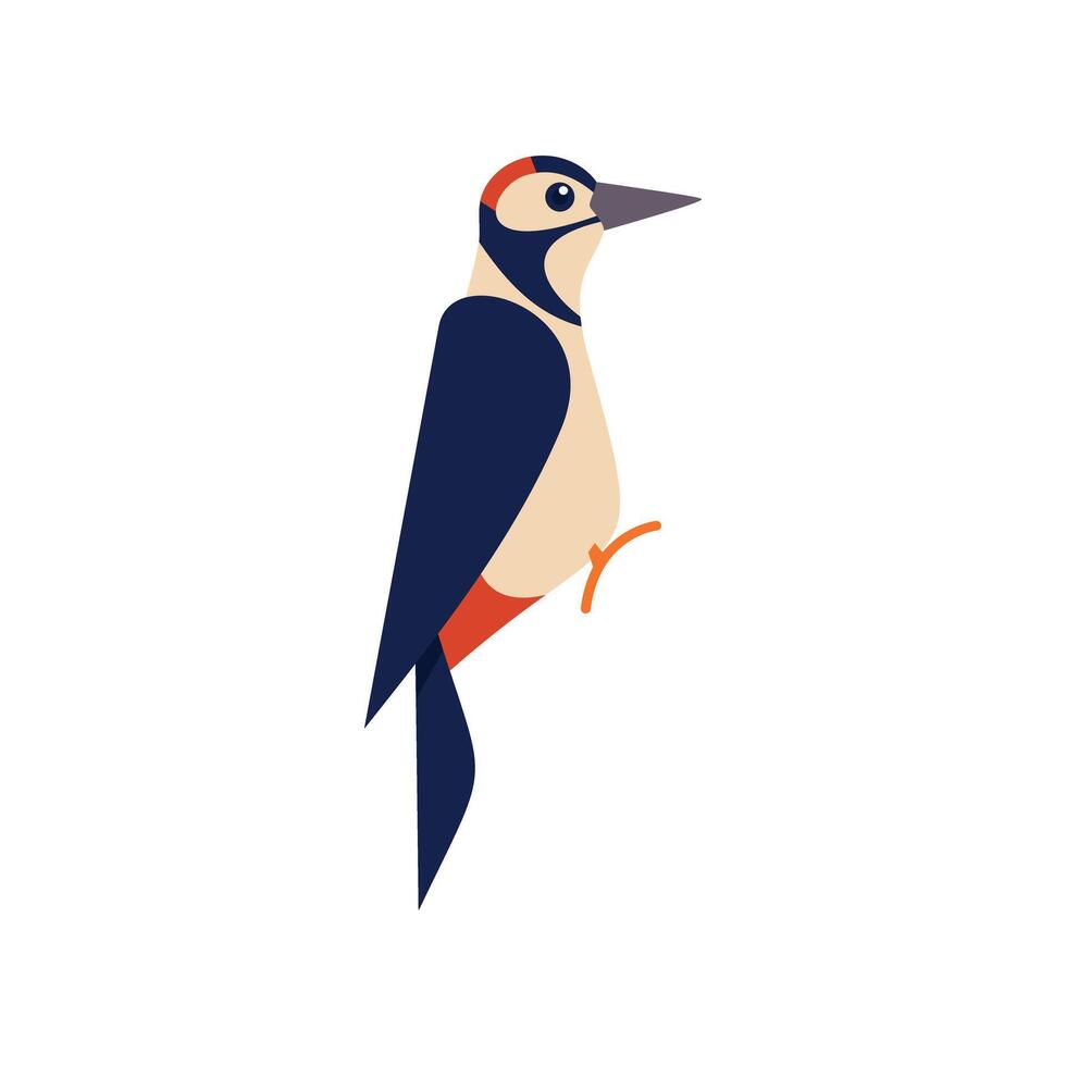 Great spotted woodpecker perching on tree branch vector