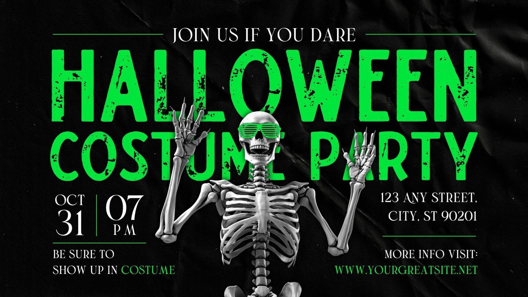 Halloween Costume Party Invitation with Surprise Skeleton for Twitter Post template