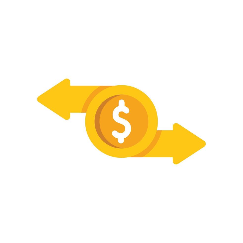 Two arrows pointing at each other around dollar coin vector