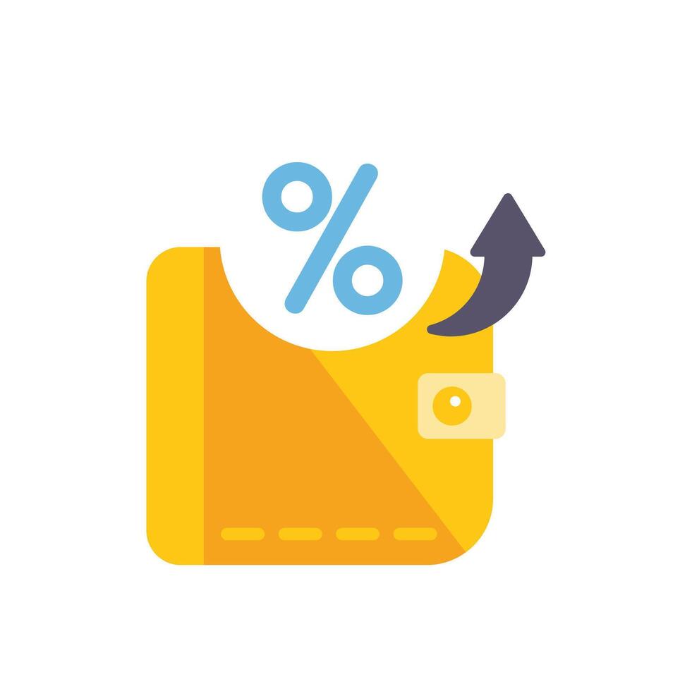 Wallet showing increasing percentage symbol for savings account vector