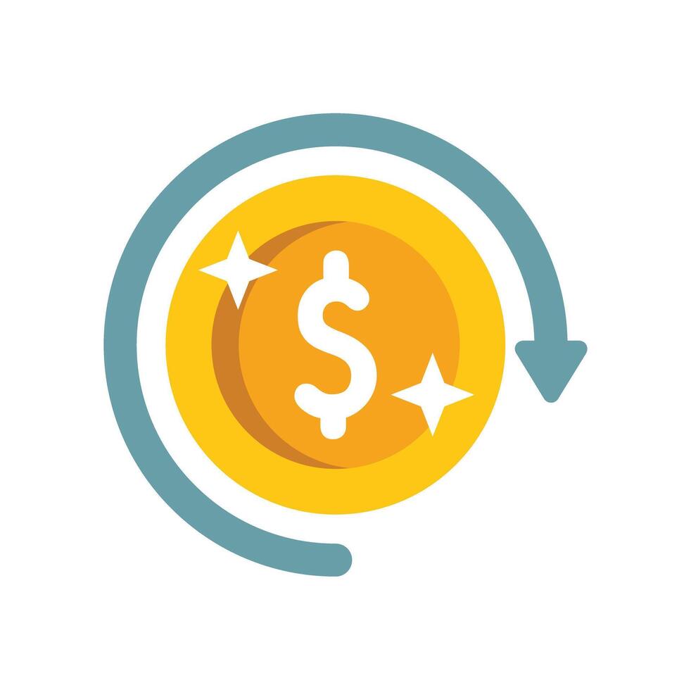 Dollar coin rotating with circular arrow showing money return vector