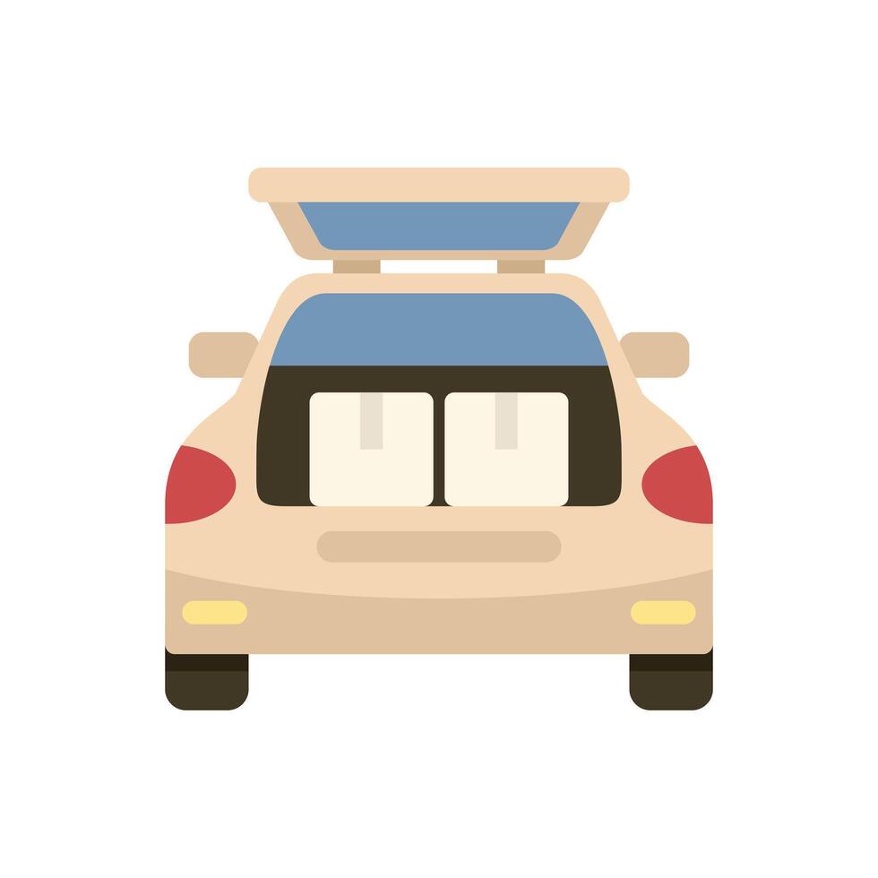 Car rear view with open trunk and roof luggage box fully packed for a trip vector