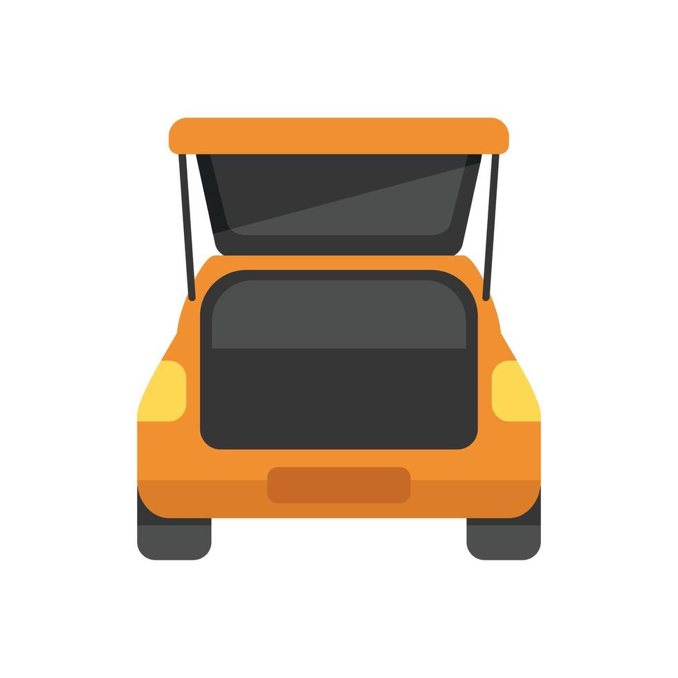 Orange car with open trunk and roof luggage box back view vector