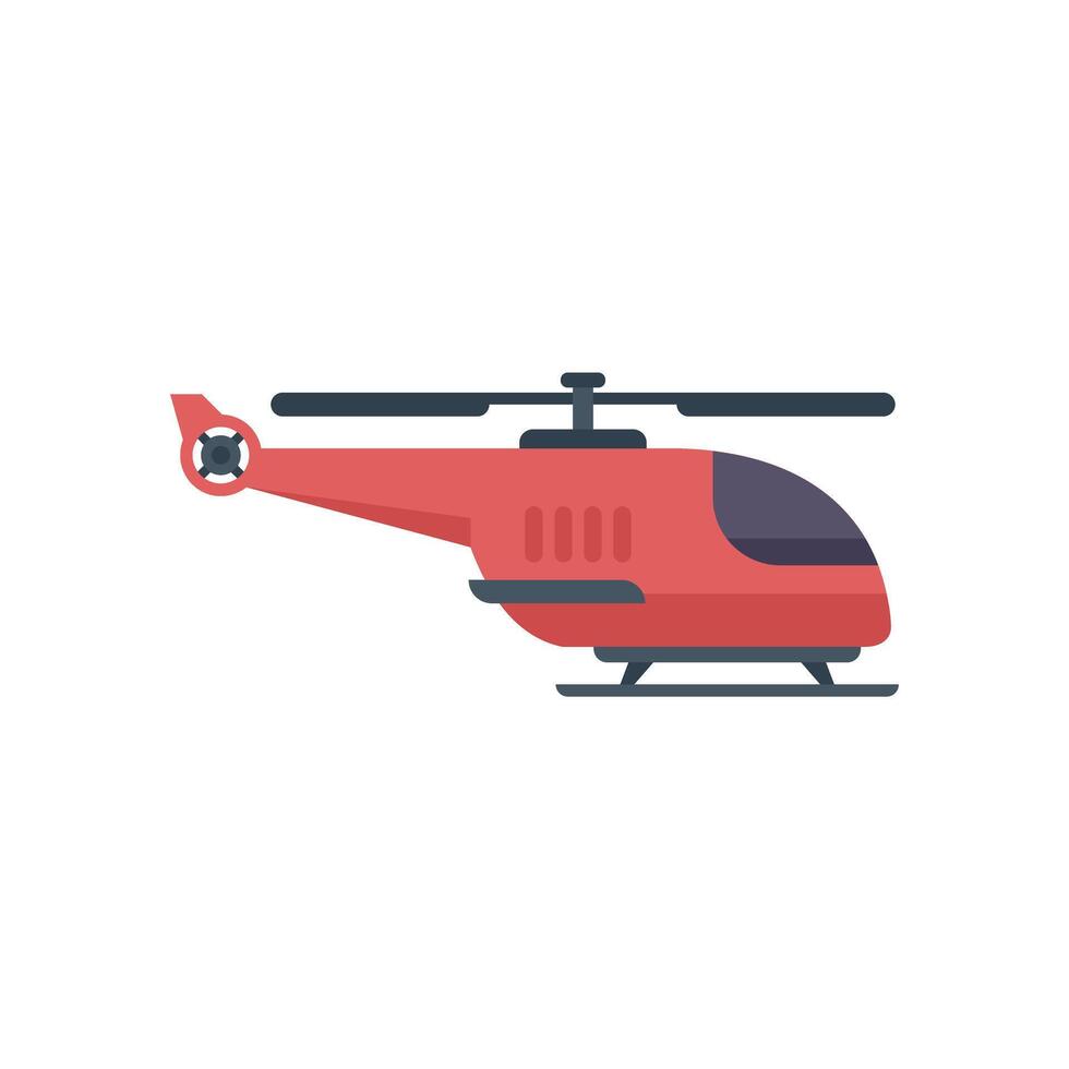 Red helicopter flying with rotating propeller blades vector