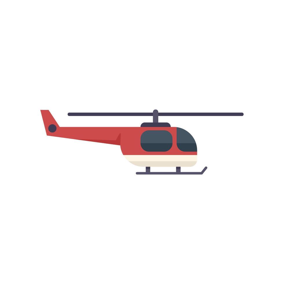 Red helicopter flying in clear sky with skids extended vector