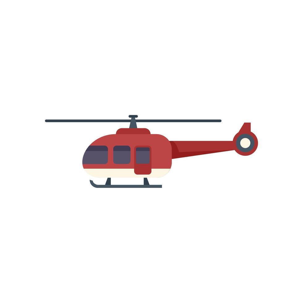 Red helicopter taking off side view flat design icon vector