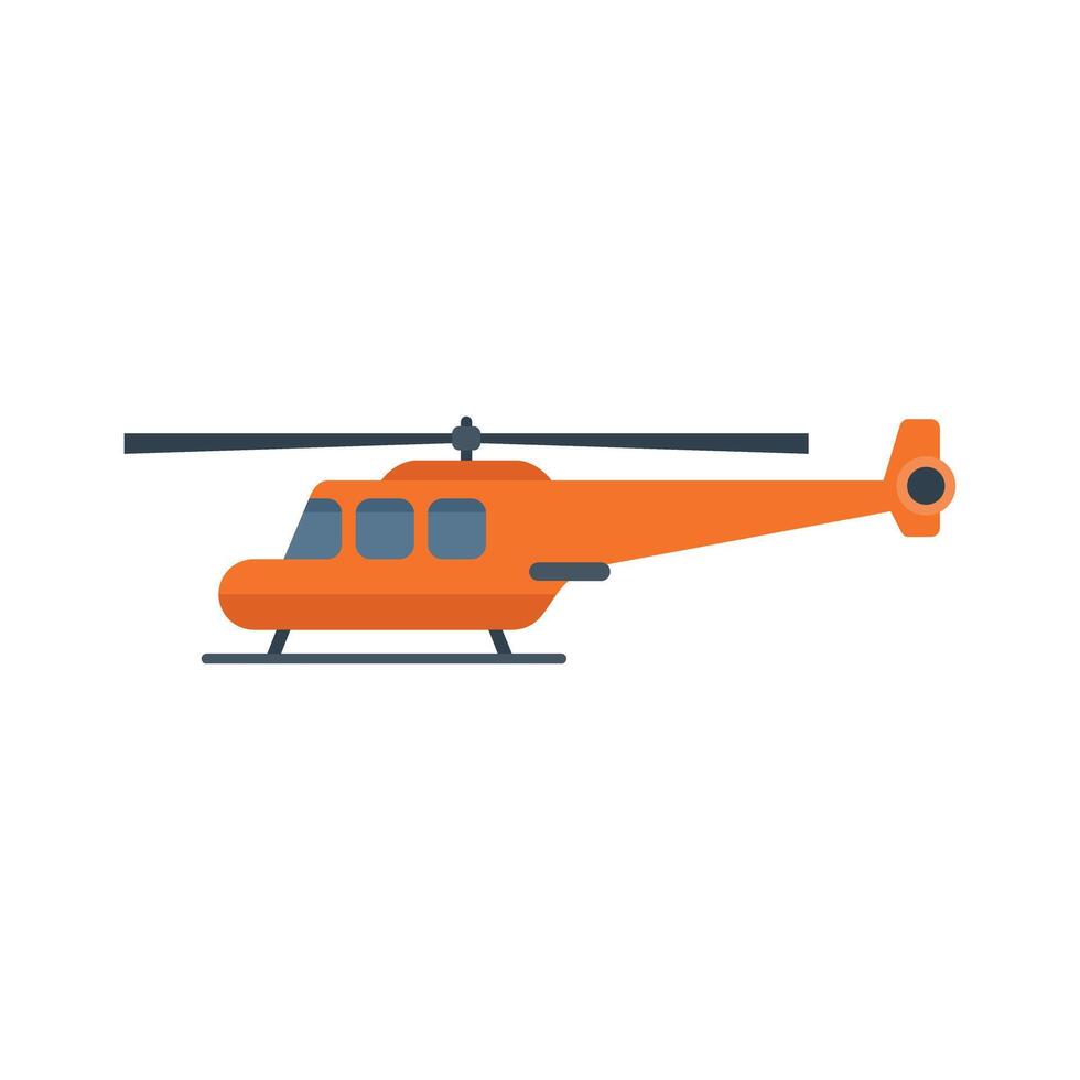 Orange helicopter standing on the ground with rotating propeller blades vector