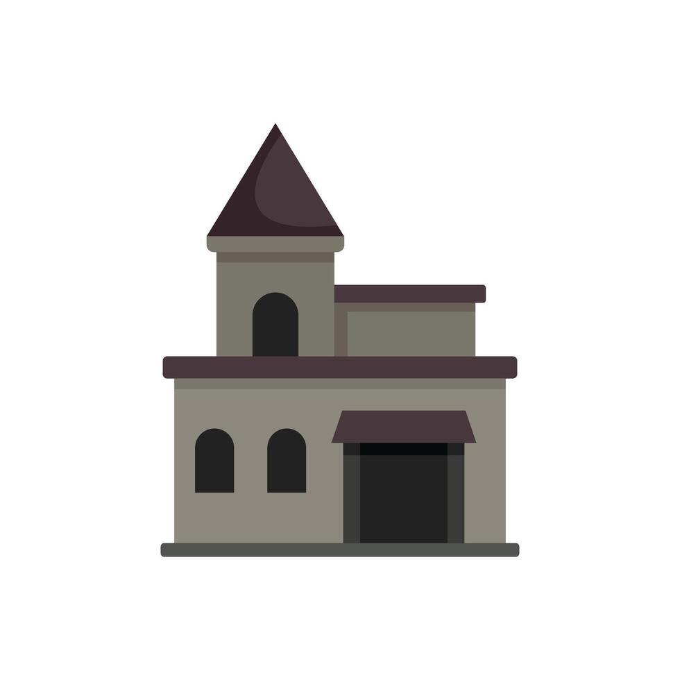Medieval building with tower and garage door featuring arched entrance vector